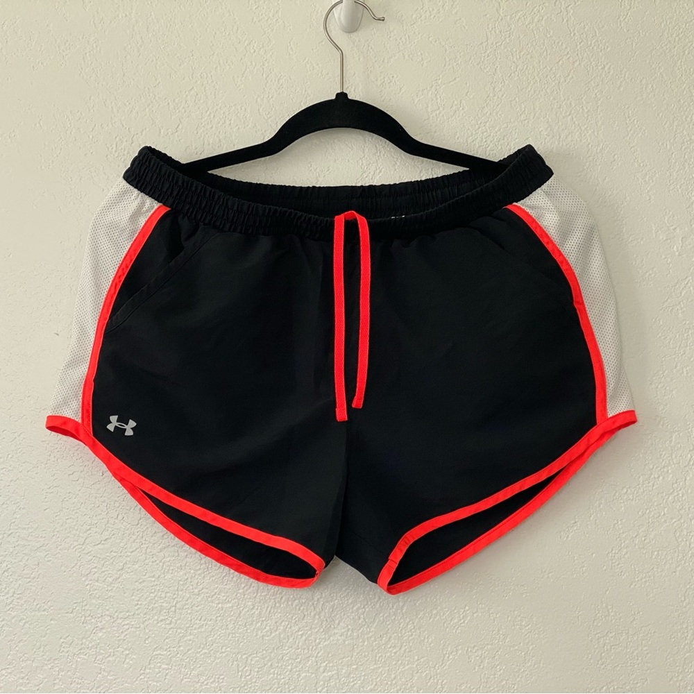 Under Armour Black Athletic Shorts with Neon Coral Trim